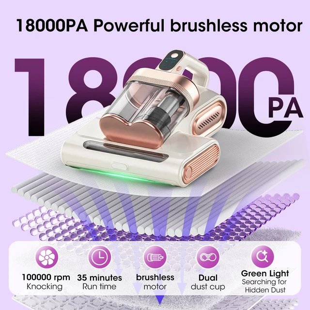 Alt view image 5 of 7 - Cordless Mattress Vacuum Cleaner Uv Sanitizing For Couch 18kpa Gifts White | Handheld Vacuum With Ultrasonic Cleaning And Fast Charging Removes Dust From Upholstered Furniture Christmas Gift For Her