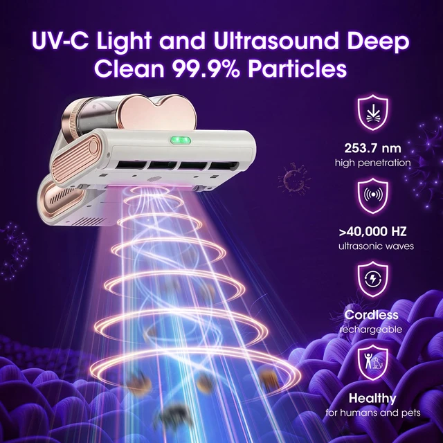 Alt view image 6 of 7 - Cordless Mattress Vacuum Cleaner Uv Sanitizing For Couch 18kpa Gifts White | Handheld Vacuum With Ultrasonic Cleaning And Fast Charging Removes Dust From Upholstered Furniture Christmas Gift For Her
