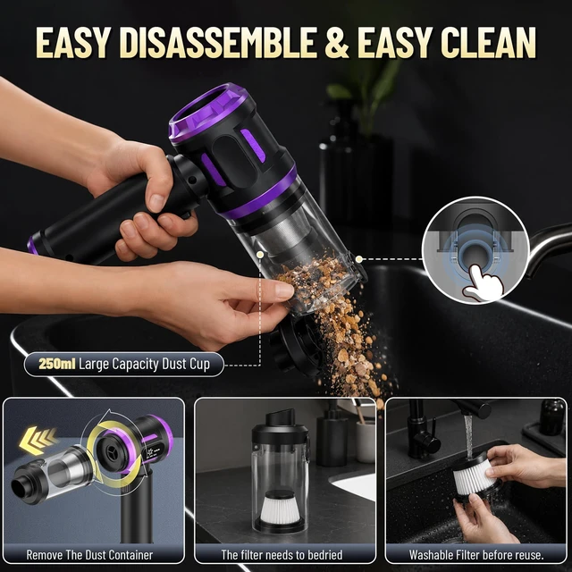 Alt view image 3 of 7 - Handheld Car Vacuum Cleaner Cordless,Hand Held Vacuum and Air Duster | 20000PA 4-in-1 High Power car vacuum,6000mAh Rechargeable Mini Vacuum,3 Speed & Multi-Nozzles vaccum for Car,Home,Office,Pet