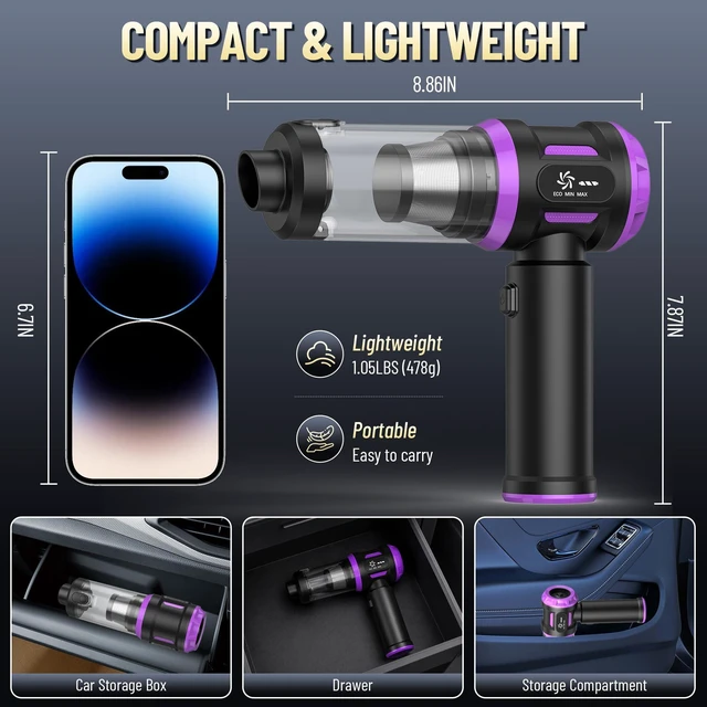 Alt view image 6 of 7 - Handheld Car Vacuum Cleaner Cordless,Hand Held Vacuum and Air Duster | 20000PA 4-in-1 High Power car vacuum,6000mAh Rechargeable Mini Vacuum,3 Speed & Multi-Nozzles vaccum for Car,Home,Office,Pet