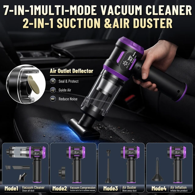 Alt view image 7 of 7 - Handheld Car Vacuum Cleaner Cordless,Hand Held Vacuum and Air Duster | 20000PA 4-in-1 High Power car vacuum,6000mAh Rechargeable Mini Vacuum,3 Speed & Multi-Nozzles vaccum for Car,Home,Office,Pet