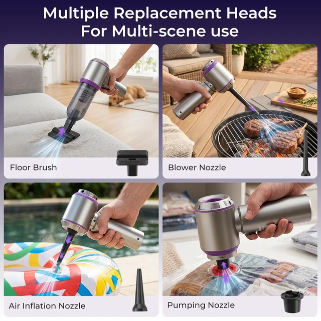 Alt view image 4 of 6 - Handheld Car Vacuum Cordless, 16000Pa 3 Adjustable Strong Suction Vacuum Cleaner & Air Duster 4-in-1 with Multi-Nozzles Type-C Fast Charge Lightweight Portable Hand Vacuum for for Car Pet Home