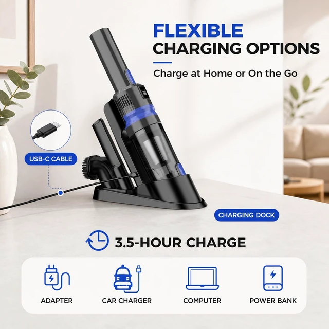 Alt view image 4 of 7 - Filigo Handheld Vacuum Cordless Portable 3in1 Rechargeable Vacuum Cleaner with Charging Dock, Lighweight, 2Speed Modes, Type-C Charging for Car, Home, Office, Pet