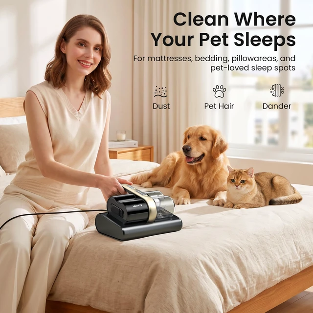 Alt view image 2 of 7 - HEAPETS Mattress Vacuum Cleaner, 16kPa Bed Vacuum with Dual Roller Brushes | For Pet Hair, 275nm UV-C Light, 149°F Hot Air, Ultrasonic Technology, H13 HEPA Filter, Dual Dust Cups, 16.4 ft Cord