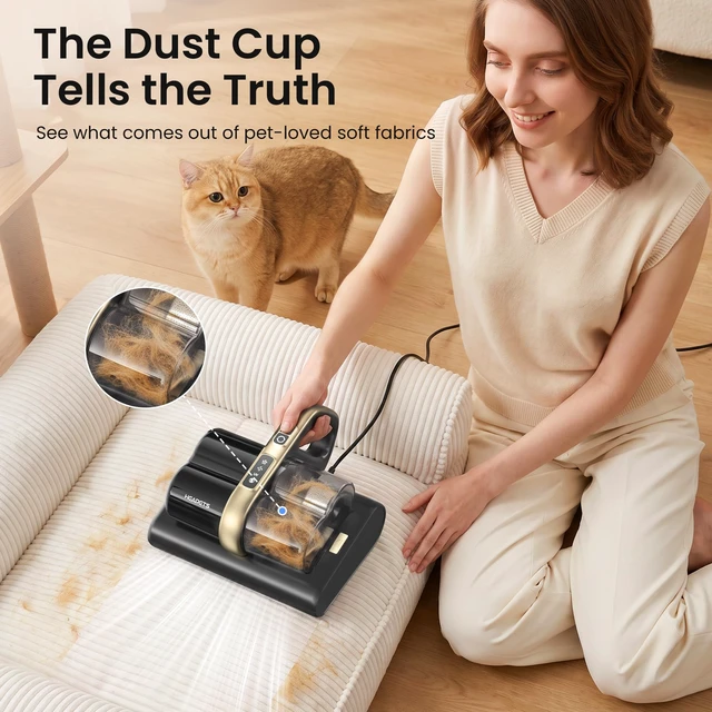 Alt view image 6 of 7 - HEAPETS Mattress Vacuum Cleaner, 16kPa Bed Vacuum with Dual Roller Brushes | For Pet Hair, 275nm UV-C Light, 149°F Hot Air, Ultrasonic Technology, H13 HEPA Filter, Dual Dust Cups, 16.4 ft Cord
