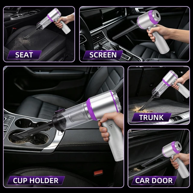 Alt view image 2 of 5 - Eleanora Cordless Portable Handheld Car Vacuum Cleaner, 20000PA High Power Hand Vac with One-Button Empty Dustbin, Multiple Nozzles Included for Car, Home & Office