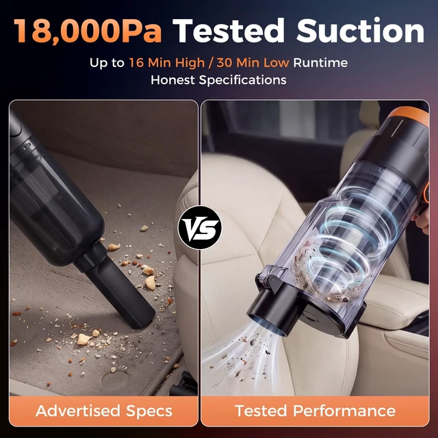 Alt view image 2 of 7 - Bsdgeclogy Cordless Handheld Vacuum, 18000Pa Car Vacuum Brushless Motor | 18000Pa car vacuum with blower & inflator, USB-C charging, HEPA filter, digital display, 2 modes, 30min runtime.
