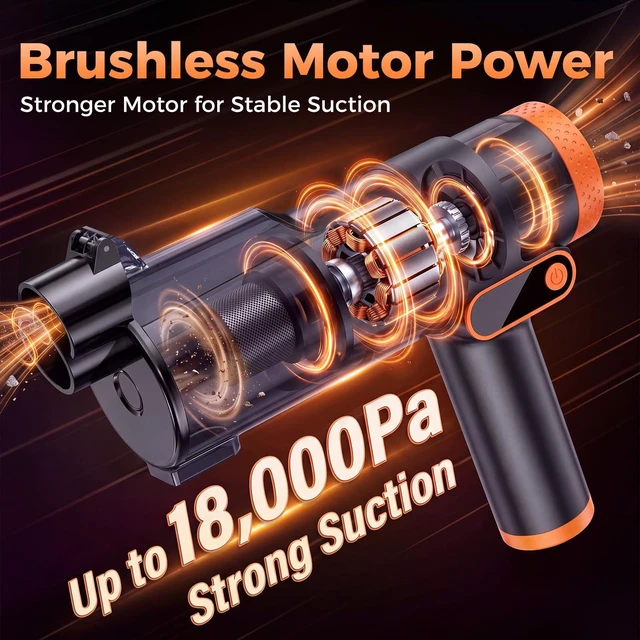Alt view image 4 of 7 - Bsdgeclogy Cordless Handheld Vacuum, 18000Pa Car Vacuum Brushless Motor | 18000Pa car vacuum with blower & inflator, USB-C charging, HEPA filter, digital display, 2 modes, 30min runtime.