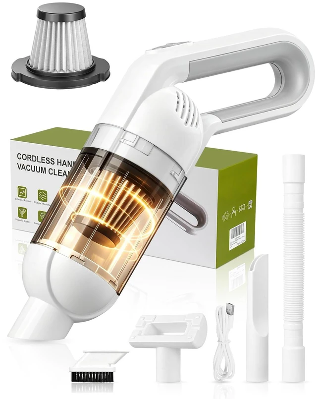 Main image of ZXINYUAN Handheld Vacuum Cleaner, 20000 Pa Car Vacuum Cordless White | 4000Mah Rechargeable, Washable Steel Filter, with LED Light Powerful Suction for Car Interior, Home, Pet Hair Cleaning