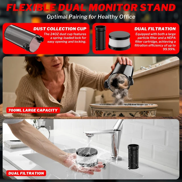Alt view image 5 of 7 - Cordless Vacuum Cleaner for Milwaukee 18V Battery, 6 in 1 Handheld Electric Vacuum Cleaner with HEPA Filter and LED Light, 46 CFM Portable Hand Vacuum for Floor, Carpet, Car (Battery Not Included)