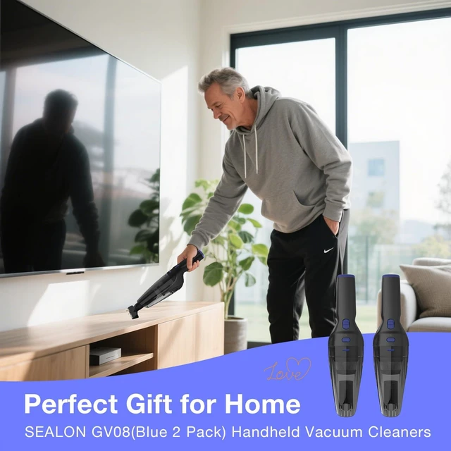 Alt view image 2 of 7 - SEALON GV08 Blue 2 Pack Handheld Rechargeable Vacuum Cleaner with Multi Nozzles for Fabric Lint, Dust Mites, Food Crumbs & Dust, Ideal for Sofas, Mattresses, Curtains, Stairs & Window Sills