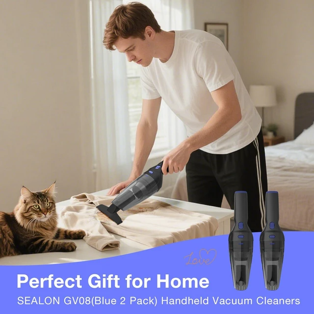 Alt view image 3 of 7 - SEALON GV08 Blue 2 Pack Handheld Rechargeable Vacuum Cleaner with Multi Nozzles for Fabric Lint, Dust Mites, Food Crumbs & Dust, Ideal for Sofas, Mattresses, Curtains, Stairs & Window Sills
