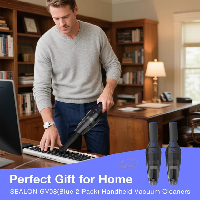 Alt view image 4 of 7 - SEALON GV08 Blue 2 Pack Handheld Rechargeable Vacuum Cleaner with Multi Nozzles for Fabric Lint, Dust Mites, Food Crumbs & Dust, Ideal for Sofas, Mattresses, Curtains, Stairs & Window Sills