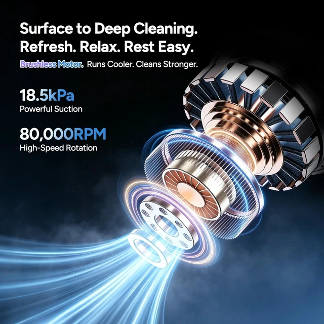 Alt view image 2 of 7 - DR.PREPARE Cordless Mattress Vacuum Cleaner, 18.5Kpa Suction Bed Vacuum | Vacuum Cleaner with Brushless Motor,Dust Sensor, 80000RPM, 253.7nm UV-C Light, 0.8L Large Triple-Cup for Mattress,Crib & Sofa
