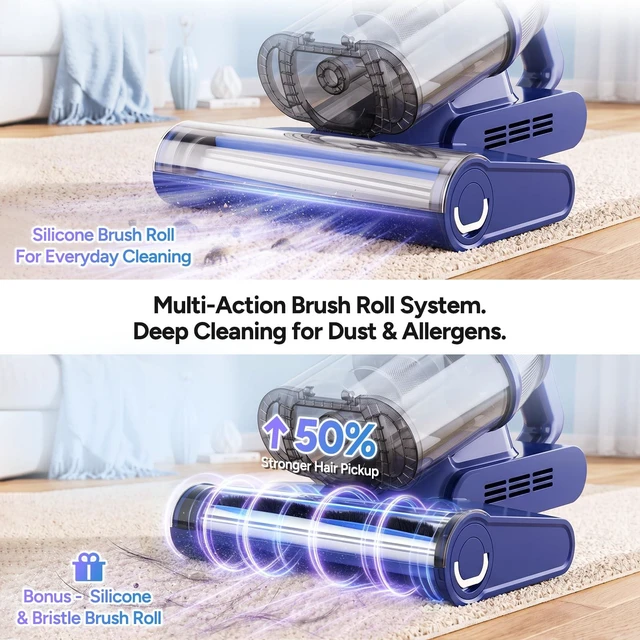 Alt view image 7 of 7 - DR.PREPARE Cordless Mattress Vacuum Cleaner, 18.5Kpa Suction Bed Vacuum | Vacuum Cleaner with Brushless Motor,Dust Sensor, 80000RPM, 253.7nm UV-C Light, 0.8L Large Triple-Cup for Mattress,Crib & Sofa