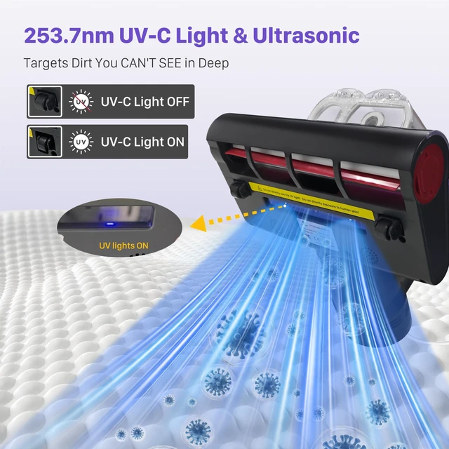 Alt view image 3 of 7 - WFEVL Mattress Vacuum Cleaner, 18kPa Suction Handheld Bed VacuumCorded | Dual Dust Cup, UV-C Light & Heating,16.5FT Cord, 0.5L Dust TankHEPA Filter, Handheld Vacuum for Bed, Sofa, Couch, Crib