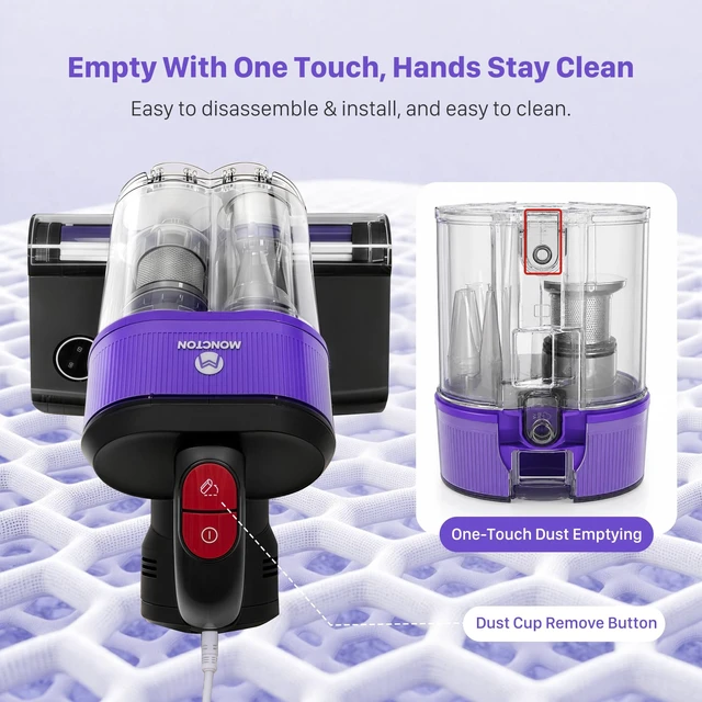 Alt view image 6 of 7 - WFEVL Mattress Vacuum Cleaner, 18kPa Suction Handheld Bed VacuumCorded | Dual Dust Cup, UV-C Light & Heating,16.5FT Cord, 0.5L Dust TankHEPA Filter, Handheld Vacuum for Bed, Sofa, Couch, Crib