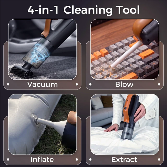Alt view image 3 of 7 - Bsdgeclogy Cordless Handheld Vacuum, 4-in-1 Car Vacuum USB-C Rechargeable | 4-in-1 vacuum with LED light, large dust cup, 11 accessories, lightweight design, for car and home cleaning.