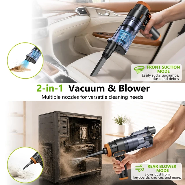 Alt view image 2 of 7 - BiLOLLY Handheld Vacuum Cordless, 20000Pa Portable Car Vacuum Cleaner & Air Duster, 2-in-1 Vacuum and Blower, 0.4L Dust Cup, Rechargeable Mini Vacuum for Car, Home, Office, Pet Hair