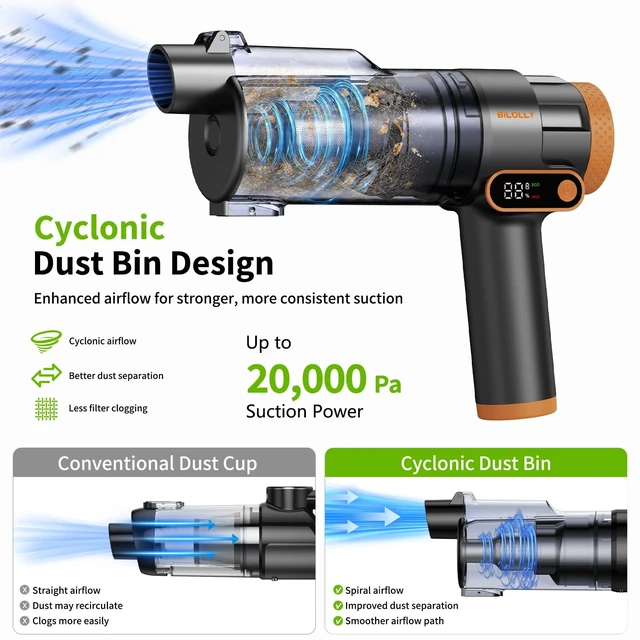 Alt view image 3 of 7 - BiLOLLY Handheld Vacuum Cordless, 20000Pa Portable Car Vacuum Cleaner & Air Duster, 2-in-1 Vacuum and Blower, 0.4L Dust Cup, Rechargeable Mini Vacuum for Car, Home, Office, Pet Hair