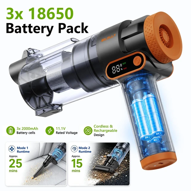 Alt view image 7 of 7 - BiLOLLY Handheld Vacuum Cordless, 20000Pa Portable Car Vacuum Cleaner & Air Duster, 2-in-1 Vacuum and Blower, 0.4L Dust Cup, Rechargeable Mini Vacuum for Car, Home, Office, Pet Hair