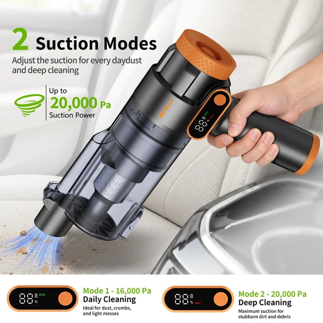 Alt view image 4 of 7 - BiLOLLY Handheld Vacuum Cordless, 20000Pa Portable Car Vacuum Cleaner & Air Duster, 2-in-1 Vacuum and Blower, 0.4L Dust Cup, Rechargeable Mini Vacuum for Car, Home, Office, Pet Hair