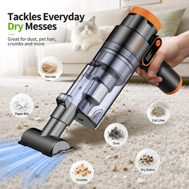 Alt view image 6 of 7 - BiLOLLY Handheld Vacuum Cordless, 20000Pa Portable Car Vacuum Cleaner & Air Duster, 2-in-1 Vacuum and Blower, 0.4L Dust Cup, Rechargeable Mini Vacuum for Car, Home, Office, Pet Hair