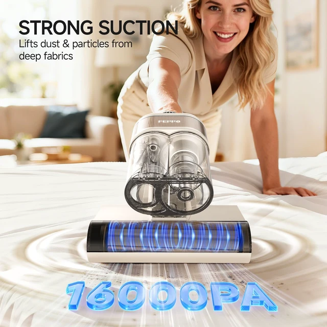 Alt view image 2 of 7 - FEPPO Mattress Vacuum Cleaner PRO, 4-in-1 16Kpa Bed Vacuum with UV-C Light | 140°F Heat, HEPA Filter, Ultrasonic & 40,000 BPM, Handheld Vacuums Cleaner for Bed, Sofa, Couch, Crib(Corded, 550W)