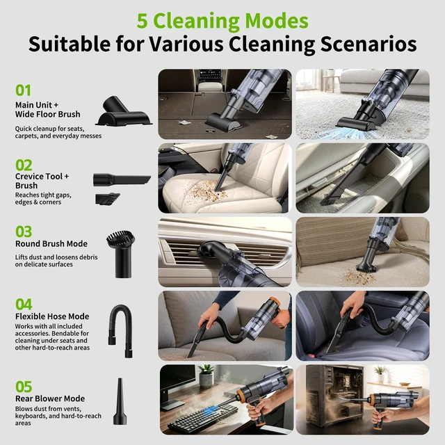 Alt view image 5 of 7 - BiLOLLY Handheld Vacuum Cordless, 20000Pa Portable Car Vacuum Cleaner & Air Duster, 2-in-1 Vacuum and Blower, 0.4L Dust Cup, Rechargeable Mini Vacuum for Car, Home, Office, Pet Hair