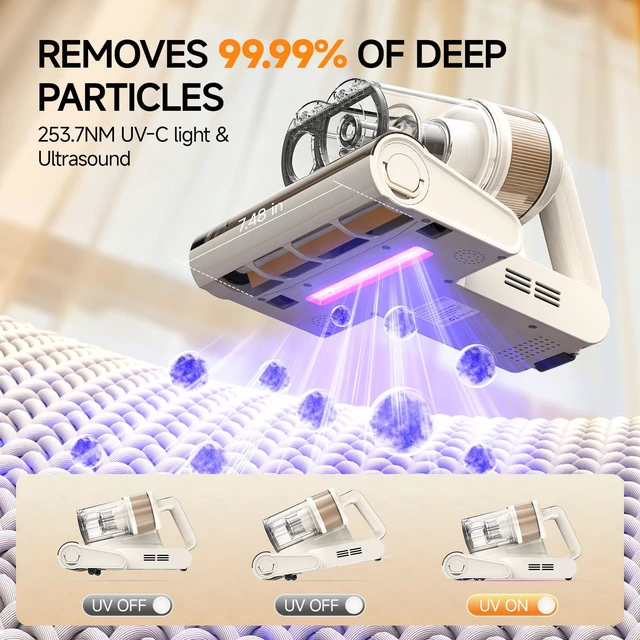 Alt view image 3 of 7 - FEPPO Mattress Vacuum Cleaner PRO, 4-in-1 16Kpa Bed Vacuum with UV-C Light | 140°F Heat, HEPA Filter, Ultrasonic & 40,000 BPM, Handheld Vacuums Cleaner for Bed, Sofa, Couch, Crib(Corded, 550W)