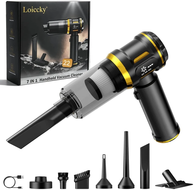 Main image of Loiccky Car Vacuum Portable Cordless - 22000Pa Suction & 7-in-1 Pump | 126k RPM brushless motor Handheld Vacuum Cleaner & 120W power offer 3 modes. USB rechargeable for car, home, & office