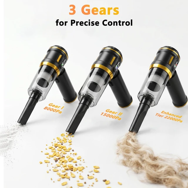 Alt view image 4 of 7 - Loiccky Car Vacuum Portable Cordless - 22000Pa Suction & 7-in-1 Pump | 126k RPM brushless motor Handheld Vacuum Cleaner & 120W power offer 3 modes. USB rechargeable for car, home, & office