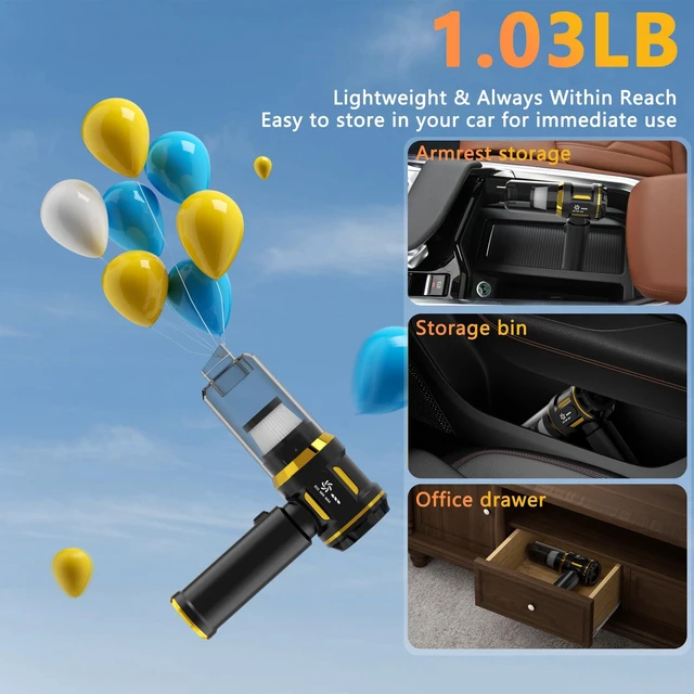 Alt view image 5 of 7 - Loiccky Car Vacuum Portable Cordless - 22000Pa Suction & 7-in-1 Pump | 126k RPM brushless motor Handheld Vacuum Cleaner & 120W power offer 3 modes. USB rechargeable for car, home, & office