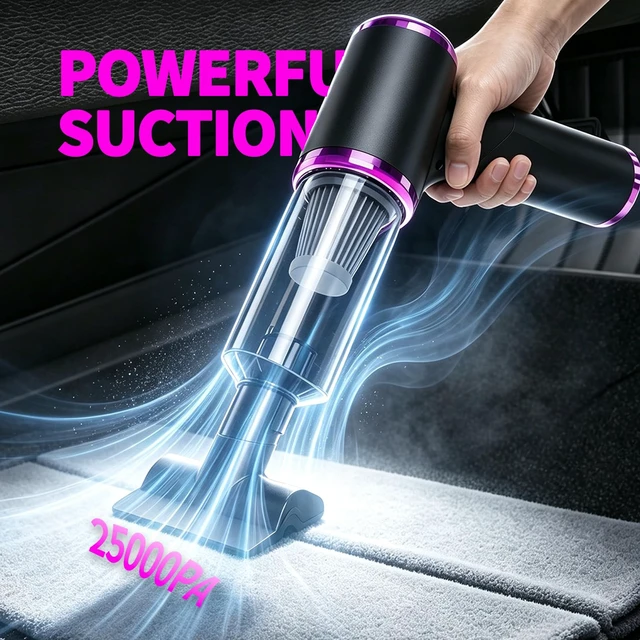 Alt view image 3 of 7 - AQPU Cordless Handheld Vacuum Cleaner, 25000PA Powerful Suction 2-in-1 Portable Car Vacuum & Air Blower with Multi-Nozzles, USB Type-C Rechargeable Mini Vac for Car Home Pet Bed Keyboard