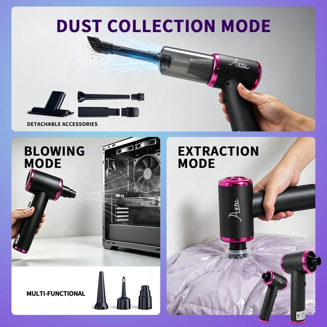 Alt view image 5 of 7 - AQPU Cordless Handheld Vacuum Cleaner, 25000PA Powerful Suction 2-in-1 Portable Car Vacuum & Air Blower with Multi-Nozzles, USB Type-C Rechargeable Mini Vac for Car Home Pet Bed Keyboard