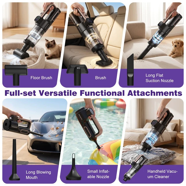 Alt view image 4 of 7 - SCKJACCU Cordless Pet Hair Handheld Vacuum Cleaner with 6000mAH Capacity | 130W Brushless Quiet Power Motor,With Long Suction Nozzle For Carpet,Couch,Car, Home, Office, Dog Vacuum,CatHair