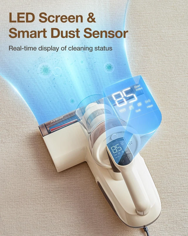 Alt view image 3 of 7 - Jimmy Mattress Vacuum Cleaner, Bed Vacuum with UV & Ultrasound, High Heating, Smart Dust Sensor, 15Kpa Powerful Suction, Lightweight, Deep Clean Dust and Pet Hair in One Go(BX6 Lite, Corded)