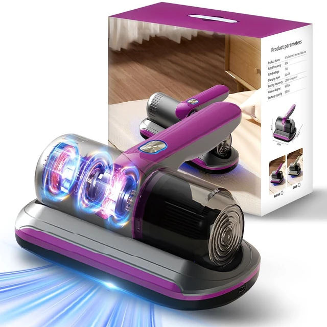 Main image of PATO Mattress Vacuum Cleaner, Wireless Handheld Bed Vacuum Cleaner With UV-C Light, HEPA Filter and Ultrasonic Vibration, 12KPa, Suitable for Beds, Sofas, Car Seats, Carpets (Purple;)