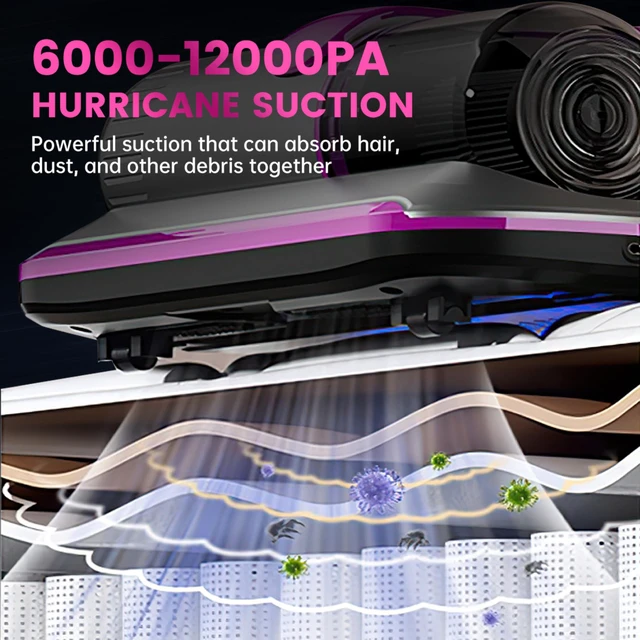 Alt view image 2 of 6 - PATO Mattress Vacuum Cleaner, Wireless Handheld Bed Vacuum Cleaner With UV-C Light, HEPA Filter and Ultrasonic Vibration, 12KPa, Suitable for Beds, Sofas, Car Seats, Carpets (Purple;)