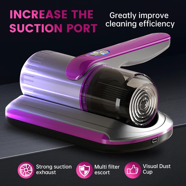 Alt view image 6 of 6 - PATO Mattress Vacuum Cleaner, Wireless Handheld Bed Vacuum Cleaner With UV-C Light, HEPA Filter and Ultrasonic Vibration, 12KPa, Suitable for Beds, Sofas, Car Seats, Carpets (Purple;)