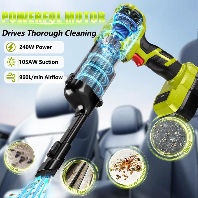 Alt view image 2 of 7 - Philophca Cordless Vacuum Compatible with Ryobi 18V Battery, Handheld Electric Vacuum Cleaner with 105AW Powerful Suction, 3-Speed Car Vacuum for Home Pet Hair, Car (5 Filters, Battery Not Included)