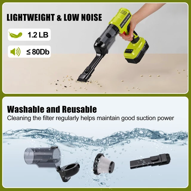 Alt view image 4 of 7 - Philophca Cordless Vacuum Compatible with Ryobi 18V Battery, Handheld Electric Vacuum Cleaner with 105AW Powerful Suction, 3-Speed Car Vacuum for Home Pet Hair, Car (5 Filters, Battery Not Included)