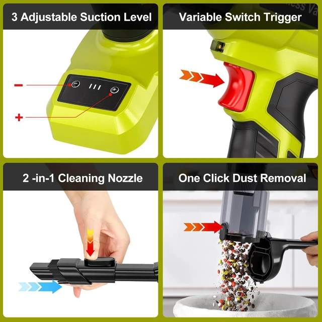 Alt view image 7 of 7 - Philophca Cordless Vacuum Compatible with Ryobi 18V Battery, Handheld Electric Vacuum Cleaner with 105AW Powerful Suction, 3-Speed Car Vacuum for Home Pet Hair, Car (5 Filters, Battery Not Included)