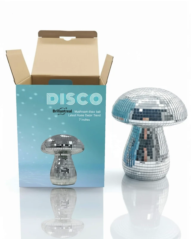 Main image of Brillantreal 7" Silver Mushroom Disco Ball Decor | Handmade Mirror Mushroom Reflects Light Beautifully for Parties, Bars and Modern Home Décor