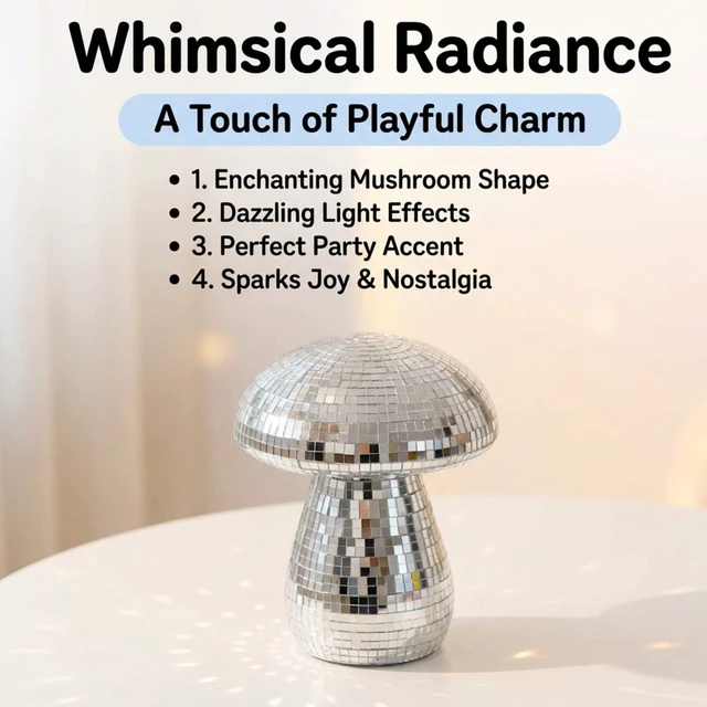 Alt view image 3 of 7 - Brillantreal 7" Silver Mushroom Disco Ball Decor | Handmade Mirror Mushroom Reflects Light Beautifully for Parties, Bars and Modern Home Décor