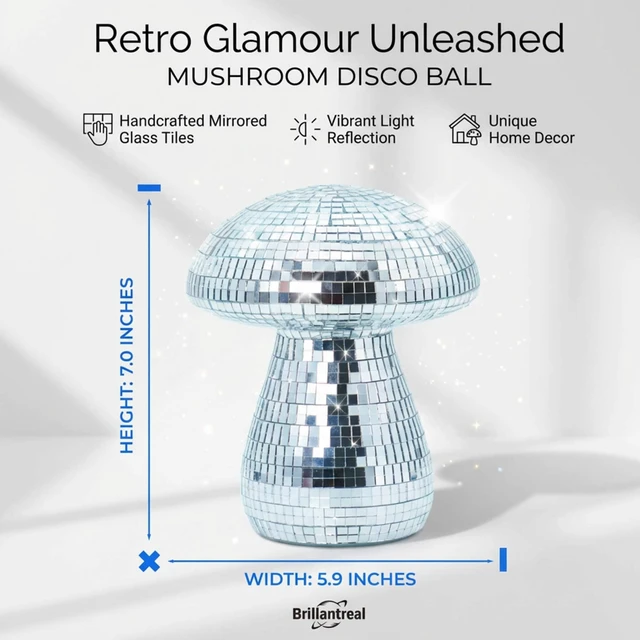 Alt view image 6 of 7 - Brillantreal 7" Silver Mushroom Disco Ball Decor | Handmade Mirror Mushroom Reflects Light Beautifully for Parties, Bars and Modern Home Décor