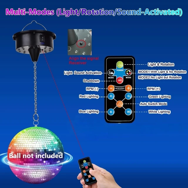 Alt view image 2 of 7 - Upgrade Rotating Disco Ball Motor Light, 6-12RPM Adjustable Speed Disco Ball Spinner Light for 8~24'' Large Heavy Duty Mirrorball Motor,Wedding Birthday DJ Party Decor (Upgraded Motor 2026)
