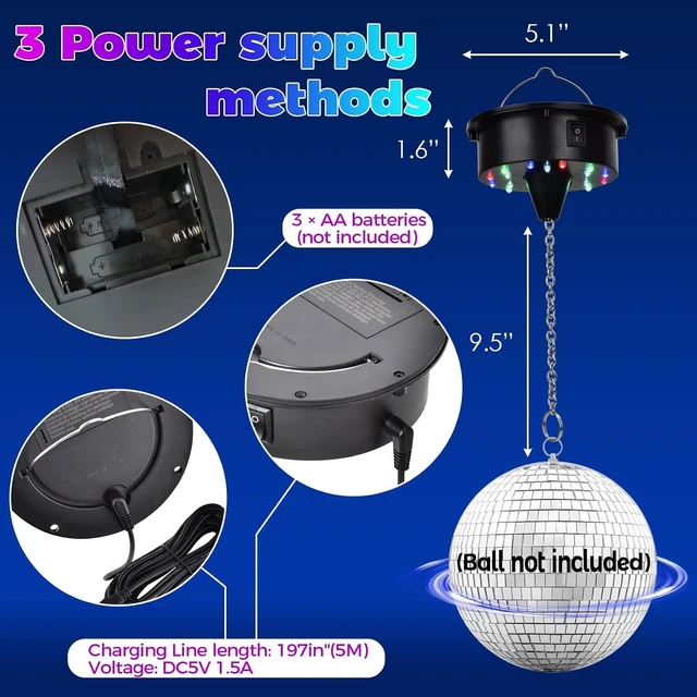 Alt view image 7 of 7 - Upgrade Rotating Disco Ball Motor Light, 6-12RPM Adjustable Speed Disco Ball Spinner Light for 8~24'' Large Heavy Duty Mirrorball Motor,Wedding Birthday DJ Party Decor (Upgraded Motor 2026)