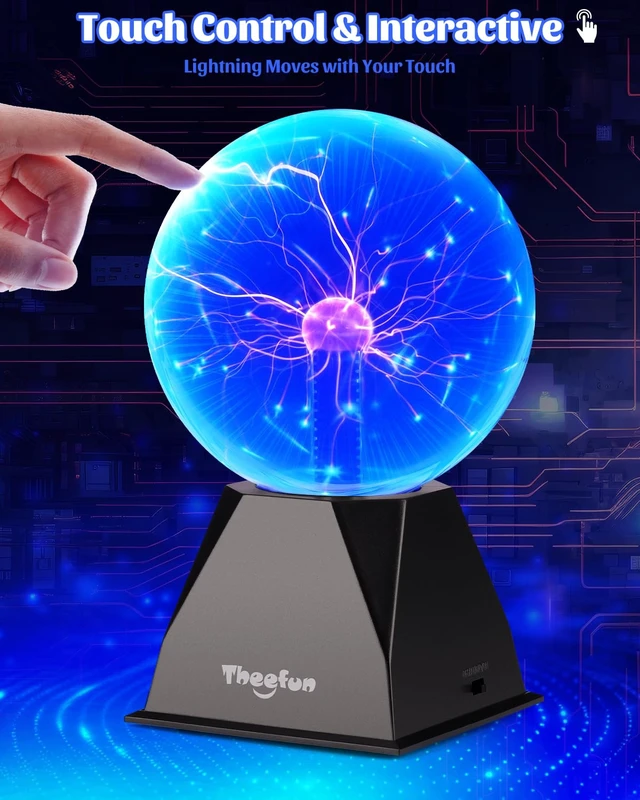 Alt view image 3 of 6 - Theefun Plasma Ball 6 Inch Plasma Lamp Touch & Sound Sensitive Plasma Globe | Blue Electric Lighting Novelty Light for Parties, Home, Prop, Room Decoration