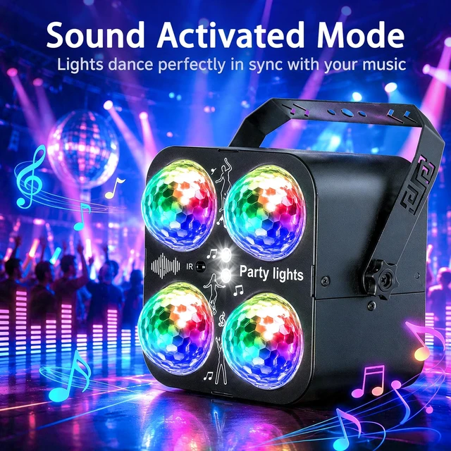 Alt view image 4 of 7 - Disco Ball Party Lights, 4 Disco Balls Lights Sound Activated for Parties | DJ Disco Lights with Remote Control,RGB Strobe Light Type-CUSB Portable Stage Light for Birthday Halloween Christmas Karaoke